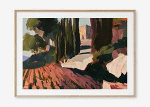 Vineyard Days (Landscape) - Print Framed with Border Oak - SubTropic Art