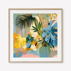 Botanic Blissfulness (Square) - Print Framed with Border Oak - SubTropic Art