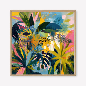 Crouching Tiger (Square) - Print Framed Oak - SubTropic Art