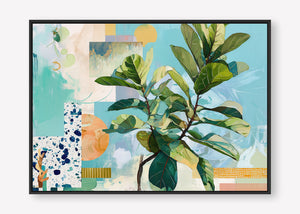 Geometric Leaf (Landscape) - Canvas Box Framed Black - SubTropic Art