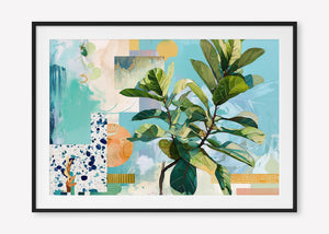 Geometric Leaf (Landscape) - Print Framed with Border Black - SubTropic Art