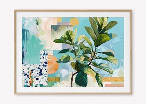 Geometric Leaf (Landscape) - Print Framed with Border Oak - SubTropic Art