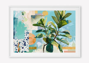 Geometric Leaf (Landscape) - Print Framed with Border White - SubTropic Art