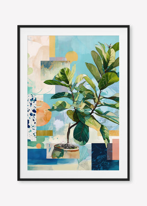 Geometric Leaf (Portrait) - Print Framed with Border Black - SubTropic Art