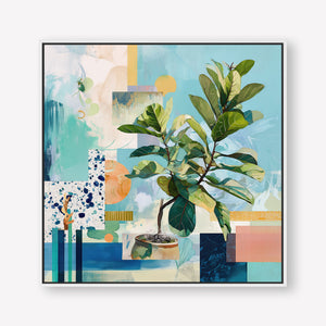 Geometric Leaf (Square) - Canvas Box Framed White - SubTropic Art