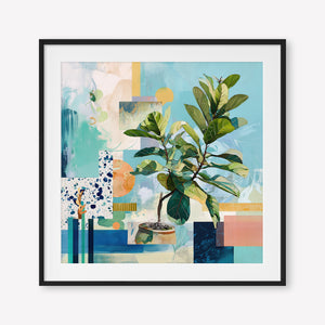 Geometric Leaf (Square) - Print Framed with Border Black - SubTropic Art