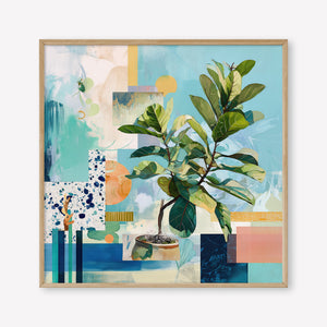Geometric Leaf (Square) - Print Framed Oak - SubTropic Art