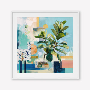 Geometric Leaf (Square) - Print Framed with Border White - SubTropic Art