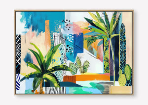 Tropical Cityscape (Landscape) - Canvas Box Framed Oak - SubTropic Art