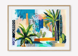 Tropical Cityscape (Landscape) - Print Framed with Border Oak - SubTropic Art