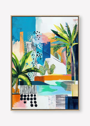 Tropical Cityscape (Portrait) - Canvas Box Framed Oak - SubTropic Art