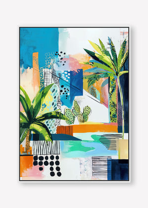 Tropical Cityscape (Portrait) - Canvas Box Framed White - SubTropic Art