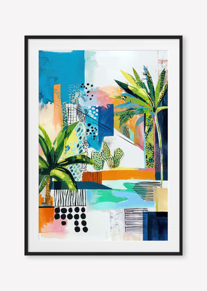 Tropical Cityscape (Portrait) - Print Framed with Border Black - SubTropic Art