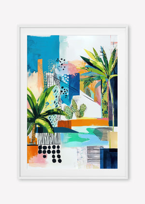 Tropical Cityscape (Portrait) - Print Framed with Border White - SubTropic Art