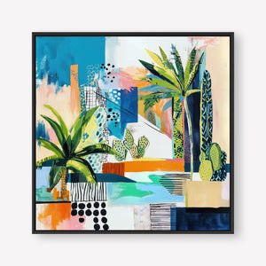 Tropical Cityscape (Square) - Canvas Box Framed Black - SubTropic Art