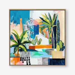Tropical Cityscape (Square) - Canvas Box Framed Oak - SubTropic Art
