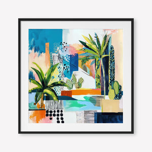 Tropical Cityscape (Square) - Print Framed with Border Black - SubTropic Art