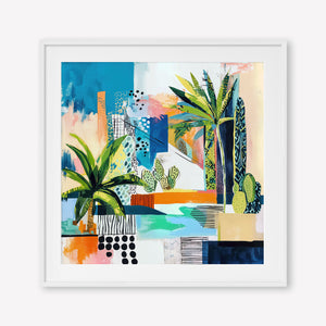 Tropical Cityscape (Square) - Print Framed with Border White - SubTropic Art