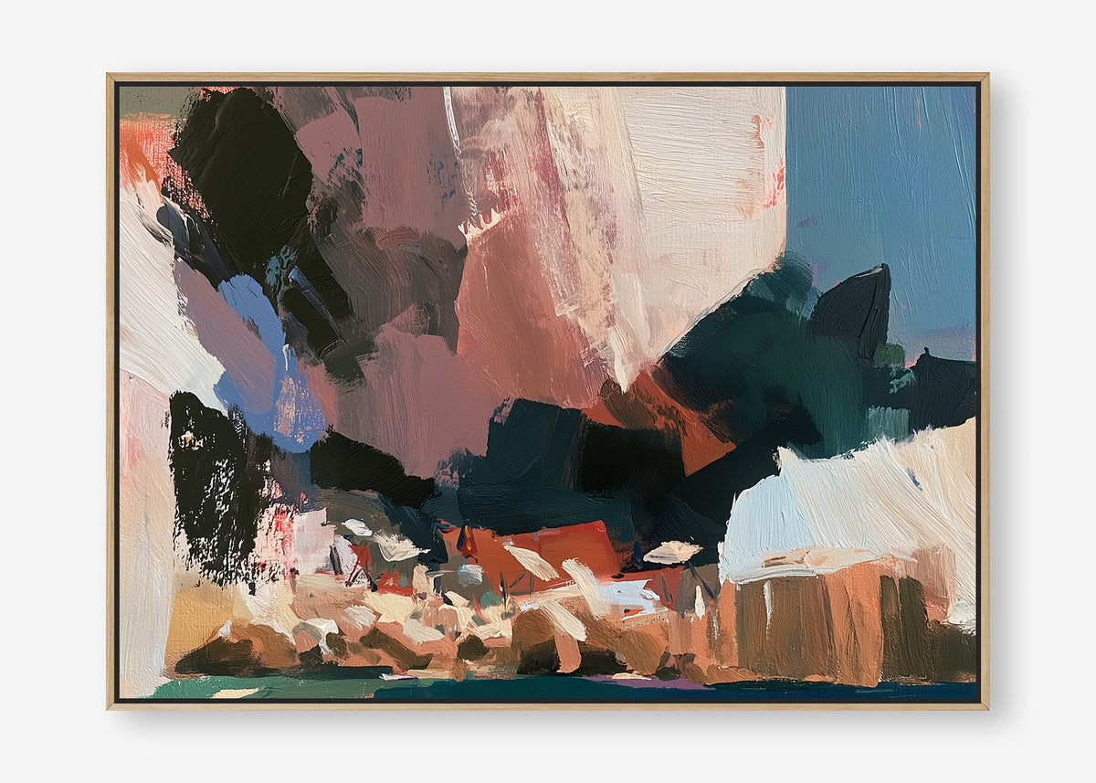 Beneath the Cliffs (Landscape) - Canvas Box Framed Oak - SubTropic Art