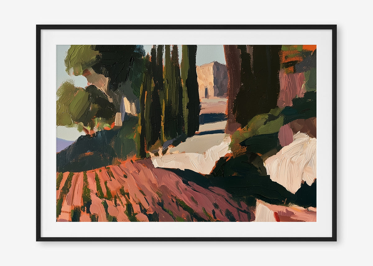 Vineyard Days (Landscape) - Print Framed with Border Black - SubTropic Art