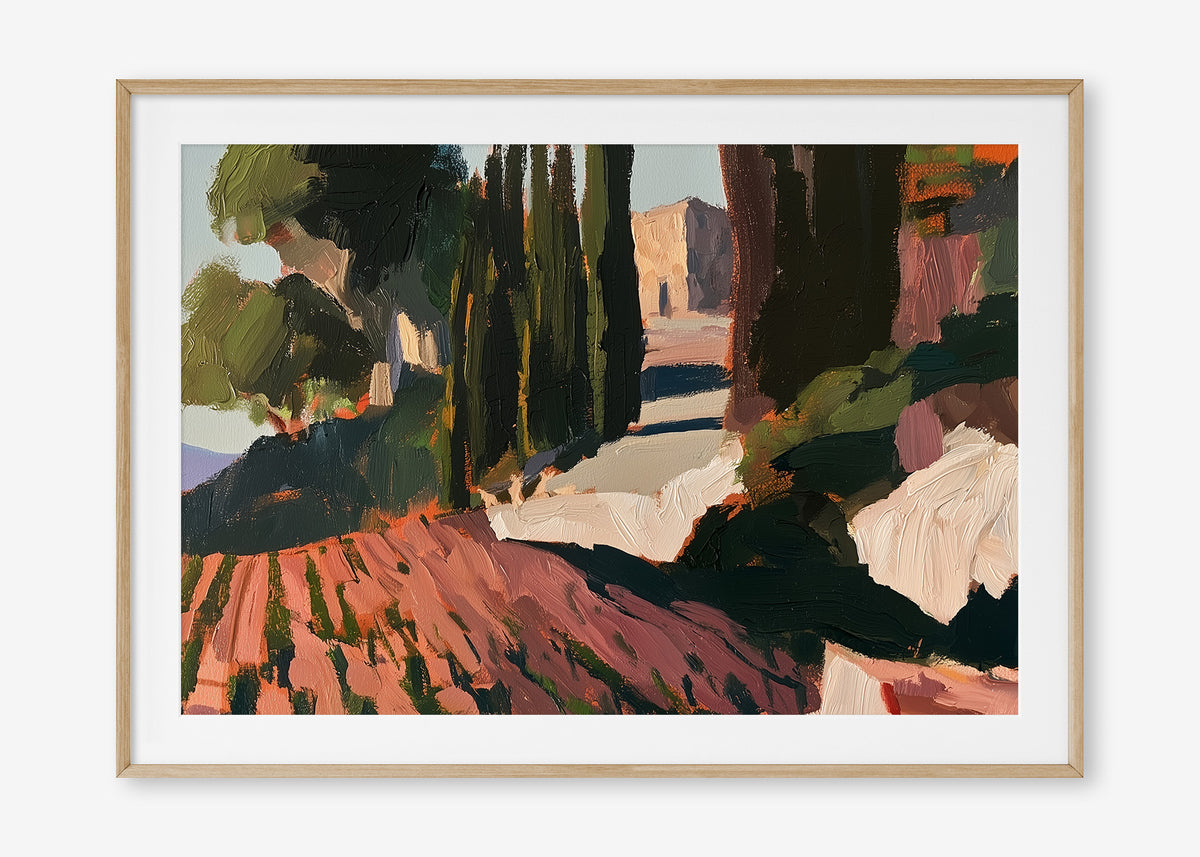 Vineyard Days (Landscape) - Print Framed with Border Oak - SubTropic Art