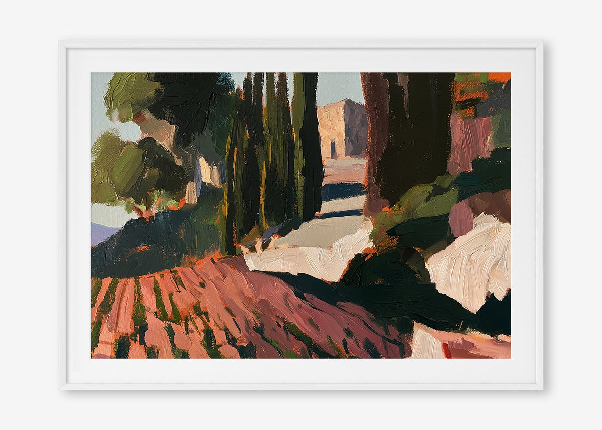 Vineyard Days (Landscape) - Print Framed with Border White - SubTropic Art