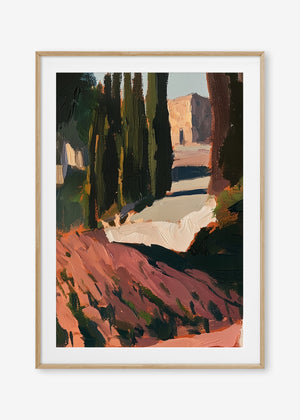 Vineyard Days (Portrait) - Print Framed with Border Oak - SubTropic Art