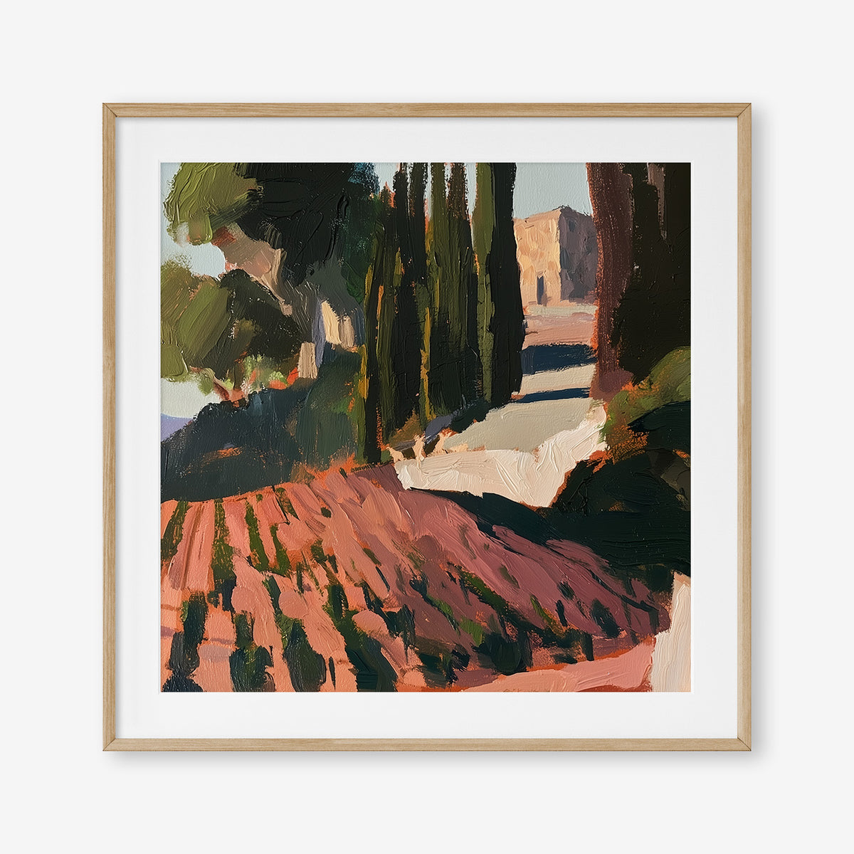 Vineyard Days (Square) - Print Framed with Border Oak - SubTropic Art