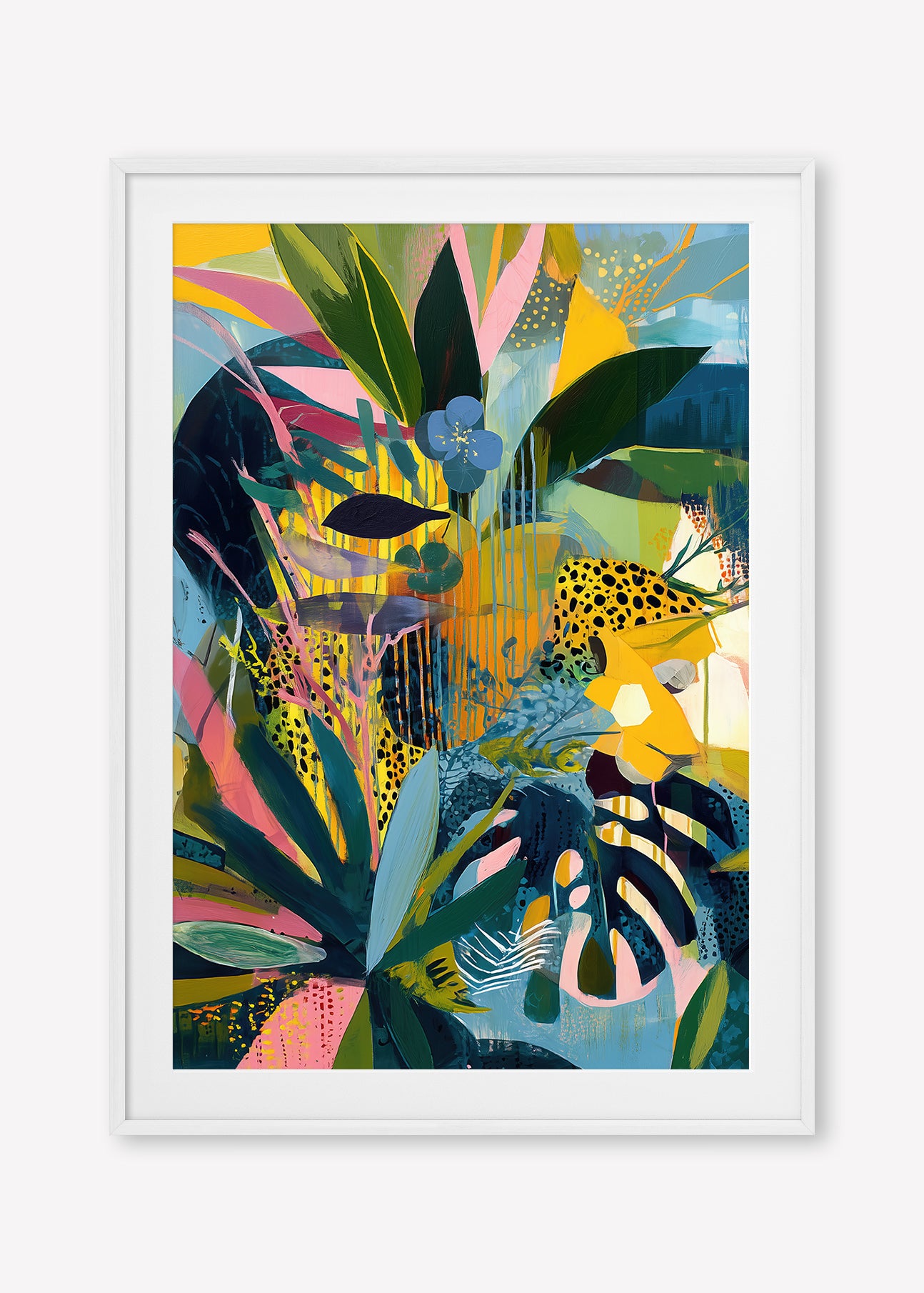 Crouching Tiger (Portrait) - Print Framed with Border White - SubTropic Art