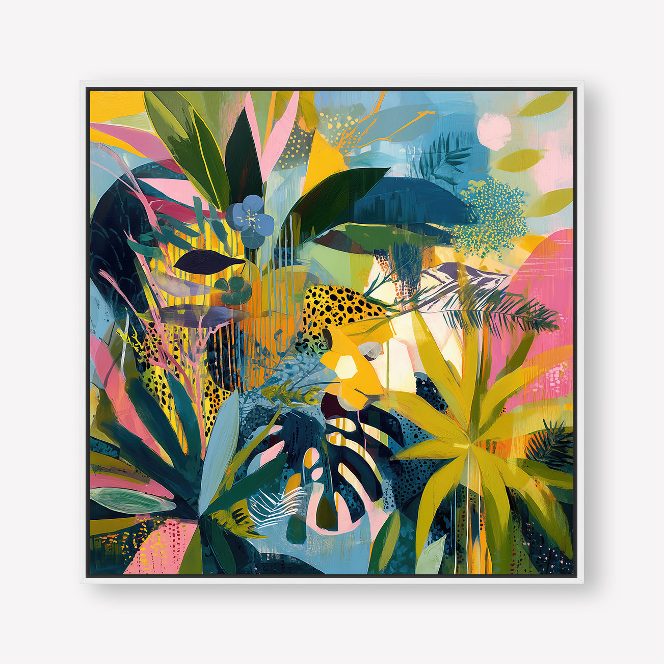 Crouching Tiger (Square) - Canvas Box Framed White - SubTropic Art