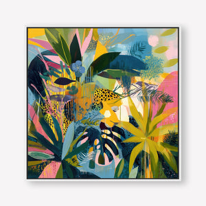Crouching Tiger (Square) - Canvas Box Framed White - SubTropic Art