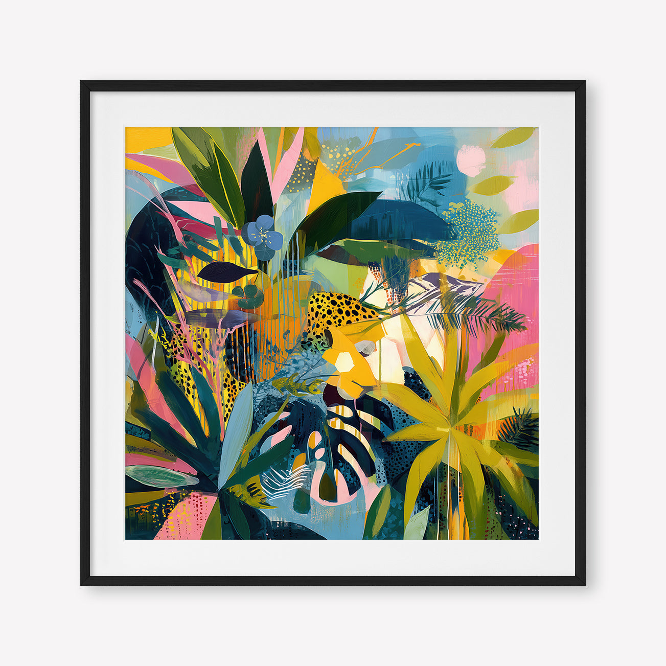 Crouching Tiger (Square) - Print Framed with Border Black - SubTropic Art