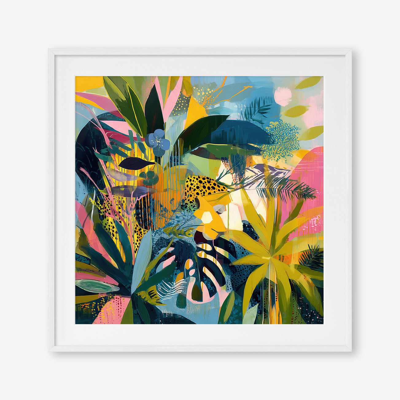 Crouching Tiger (Square) - Print Framed with Border White - SubTropic Art