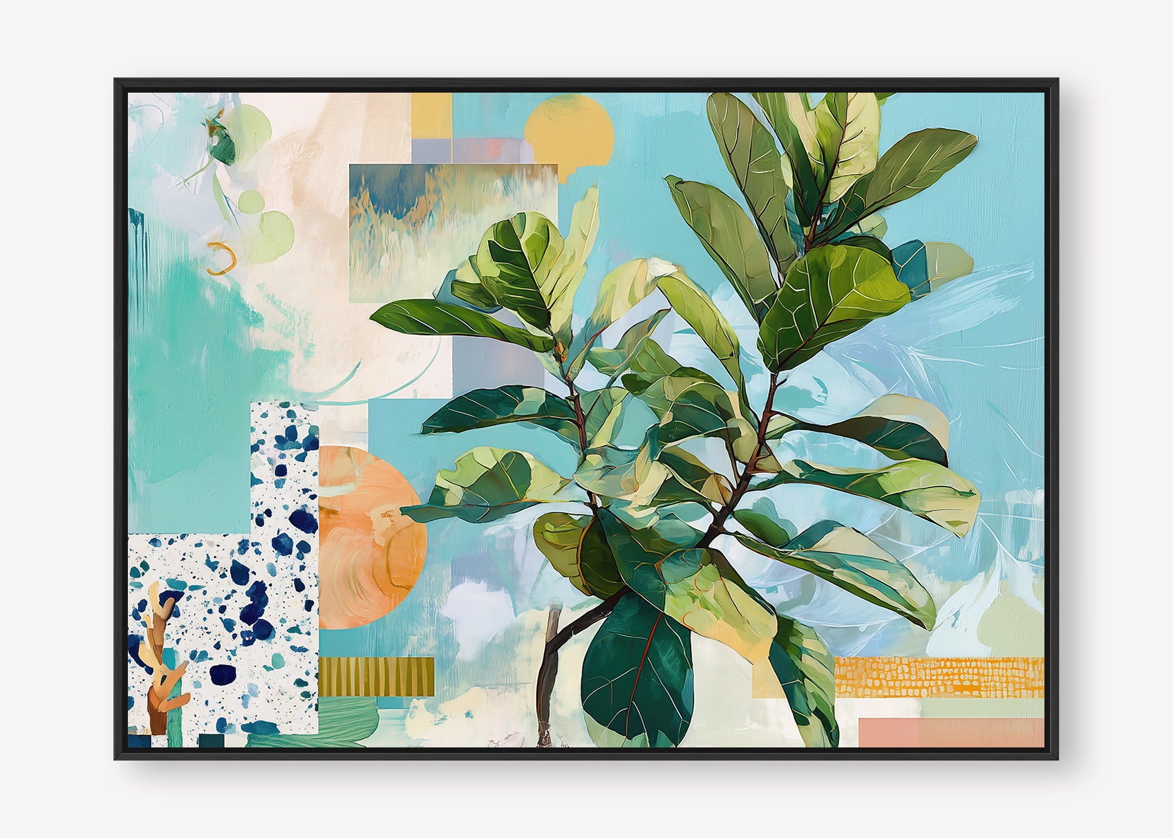Geometric Leaf (Landscape) - Canvas Box Framed Black - SubTropic Art