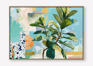 Geometric Leaf (Landscape) - Canvas Box Framed Oak - SubTropic Art