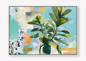 Geometric Leaf (Landscape) - Canvas Box Framed White - SubTropic Art