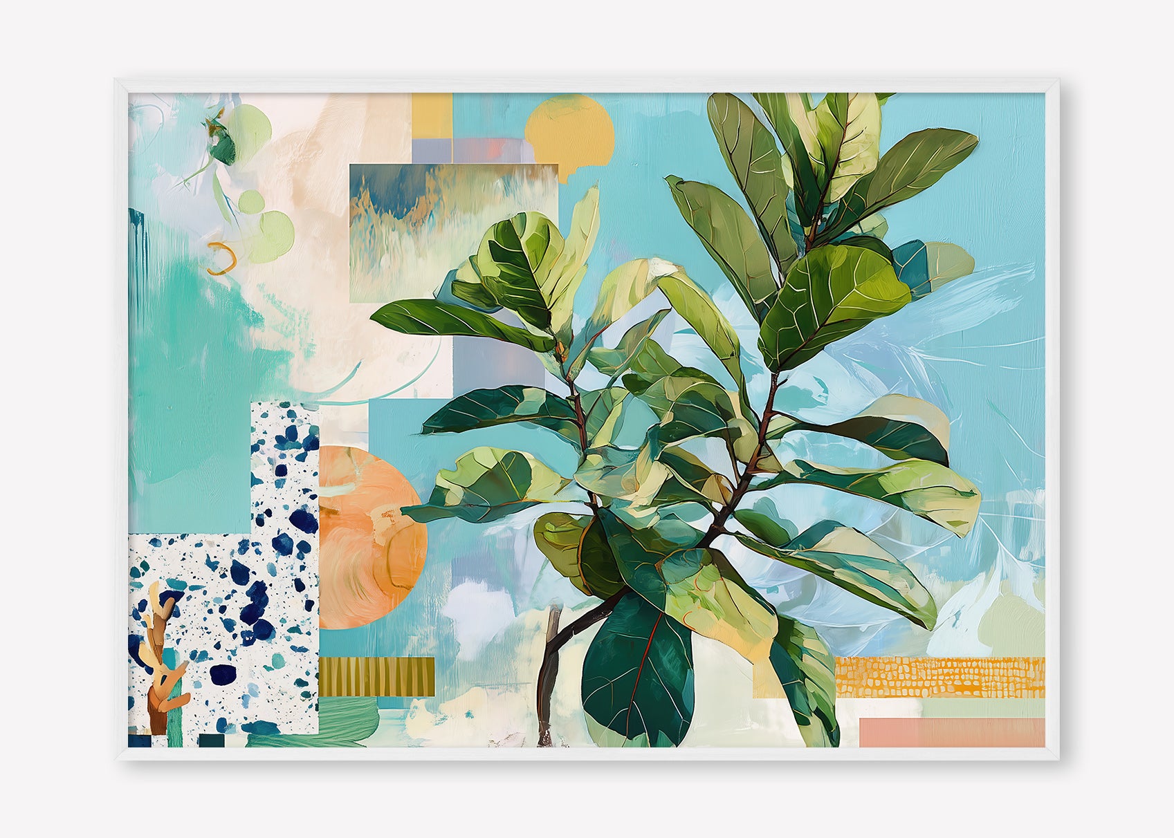 Geometric Leaf (Landscape) - Print Framed White - SubTropic Art
