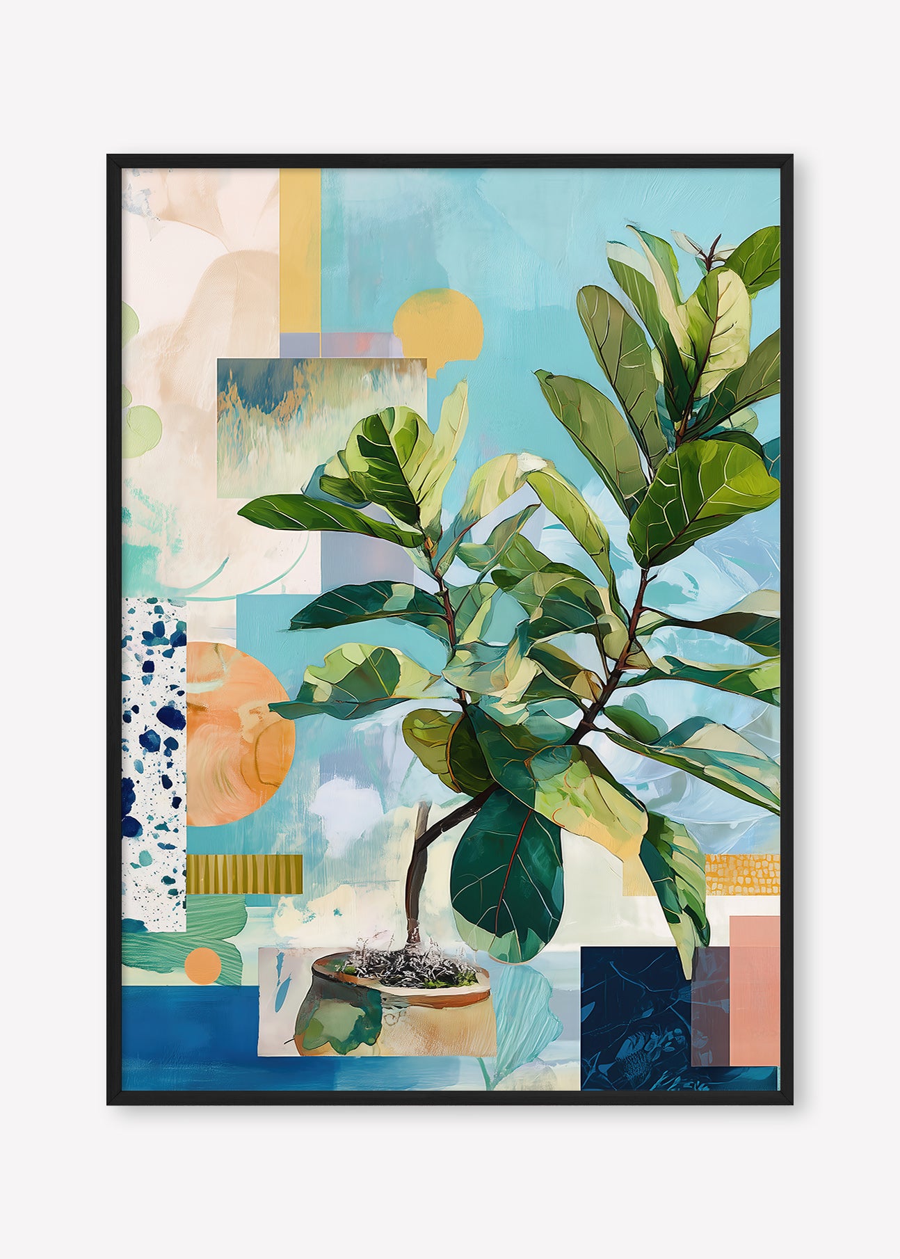 Geometric Leaf (Portrait) - Print Framed Black - SubTropic Art
