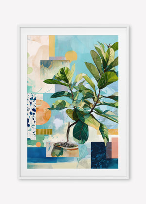 Geometric Leaf (Portrait) - Print Framed with Border White - SubTropic Art