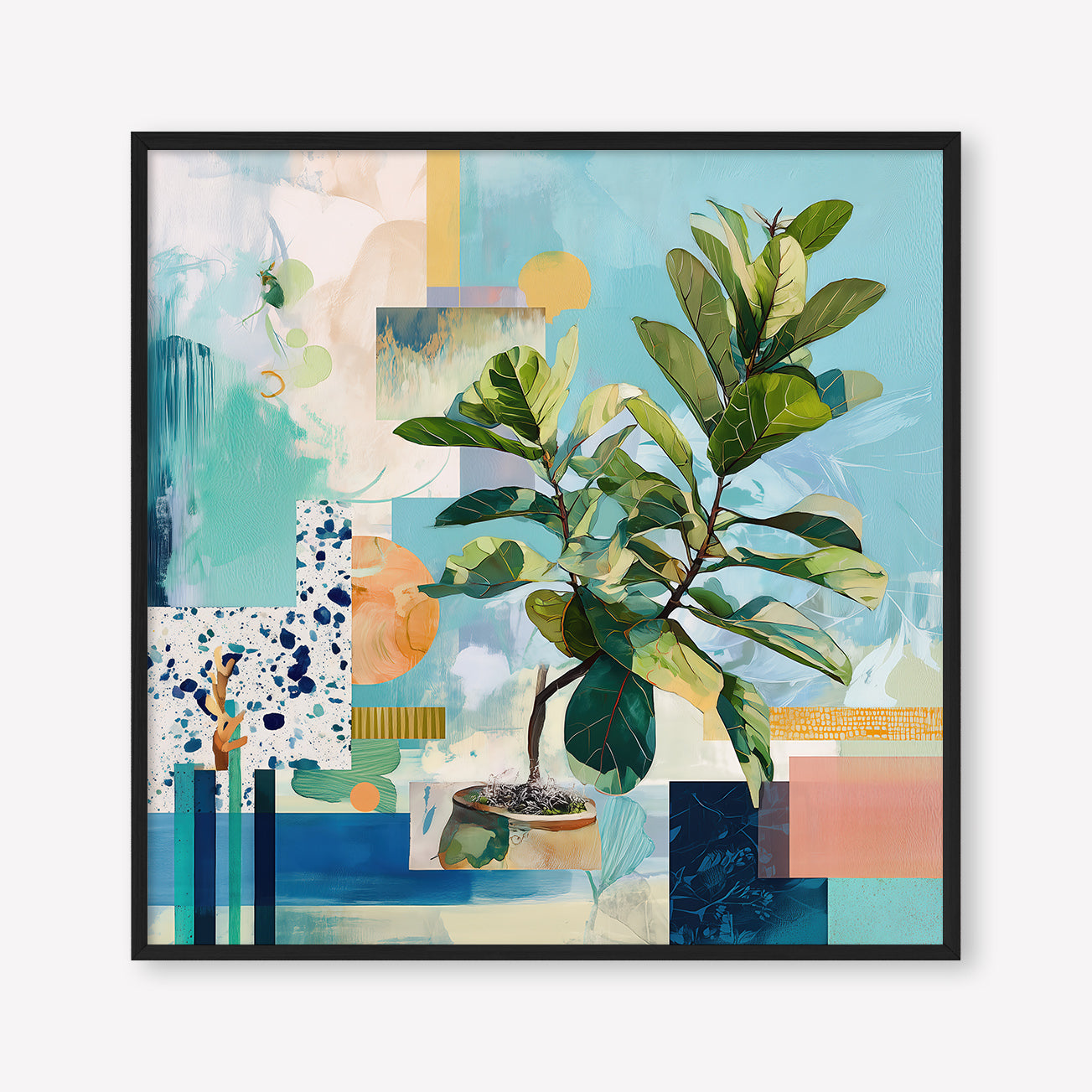 Geometric Leaf (Square) - Print Framed Black - SubTropic Art