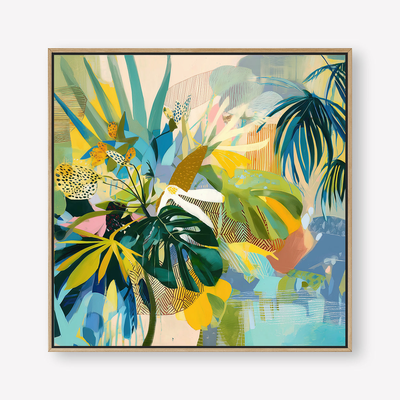 Jungle Reverie (Square) - Canvas Box Framed Oak - SubTropic Art