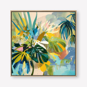 Jungle Reverie (Square) - Canvas Box Framed Oak - SubTropic Art