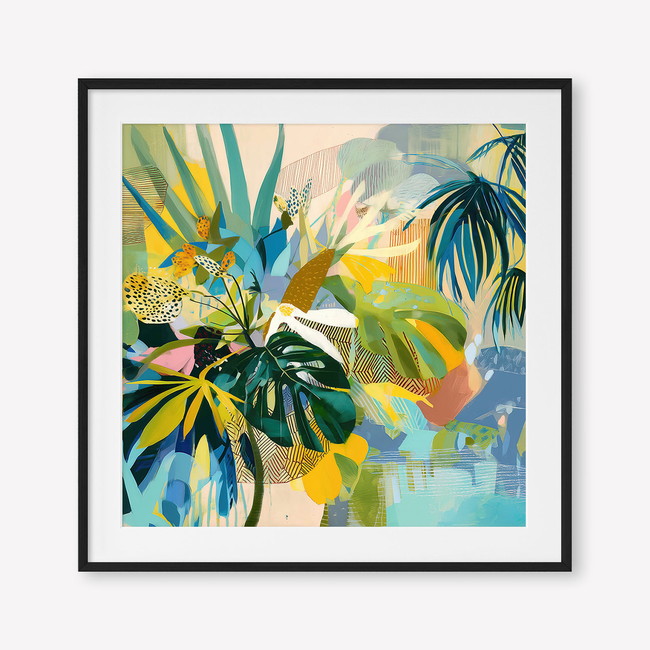 Jungle Reverie (Square) - Print Framed with Border Black - SubTropic Art