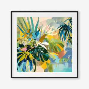 Jungle Reverie (Square) - Print Framed with Border Black - SubTropic Art