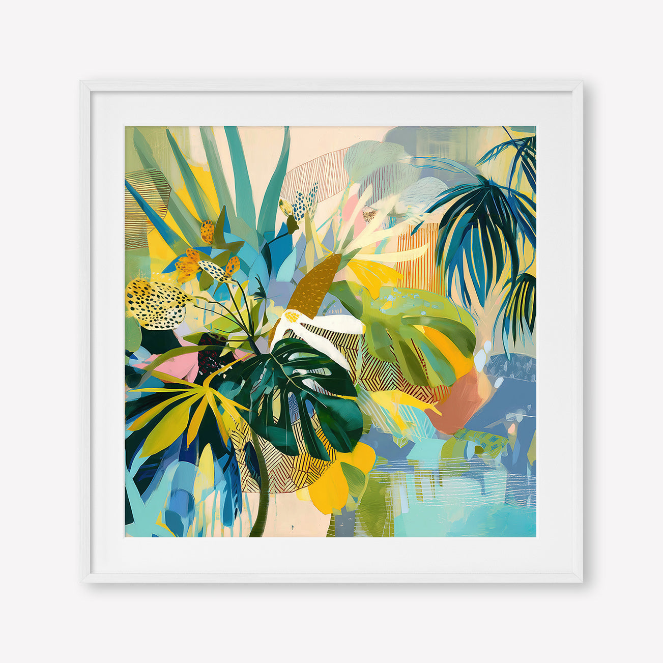 Jungle Reverie (Square) - Print Framed with Border White - SubTropic Art