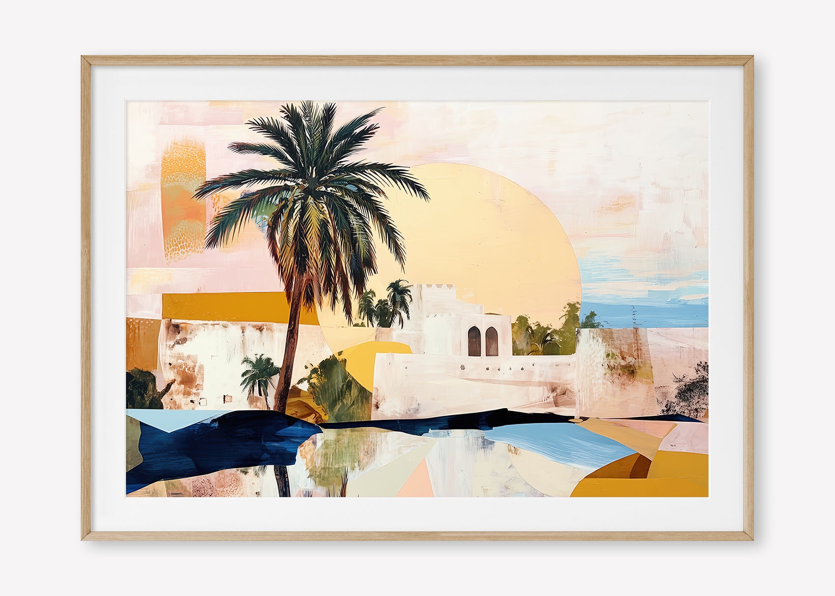 Morning Oasis (Landscape) - Print Framed with Border Oak - SubTropic Art