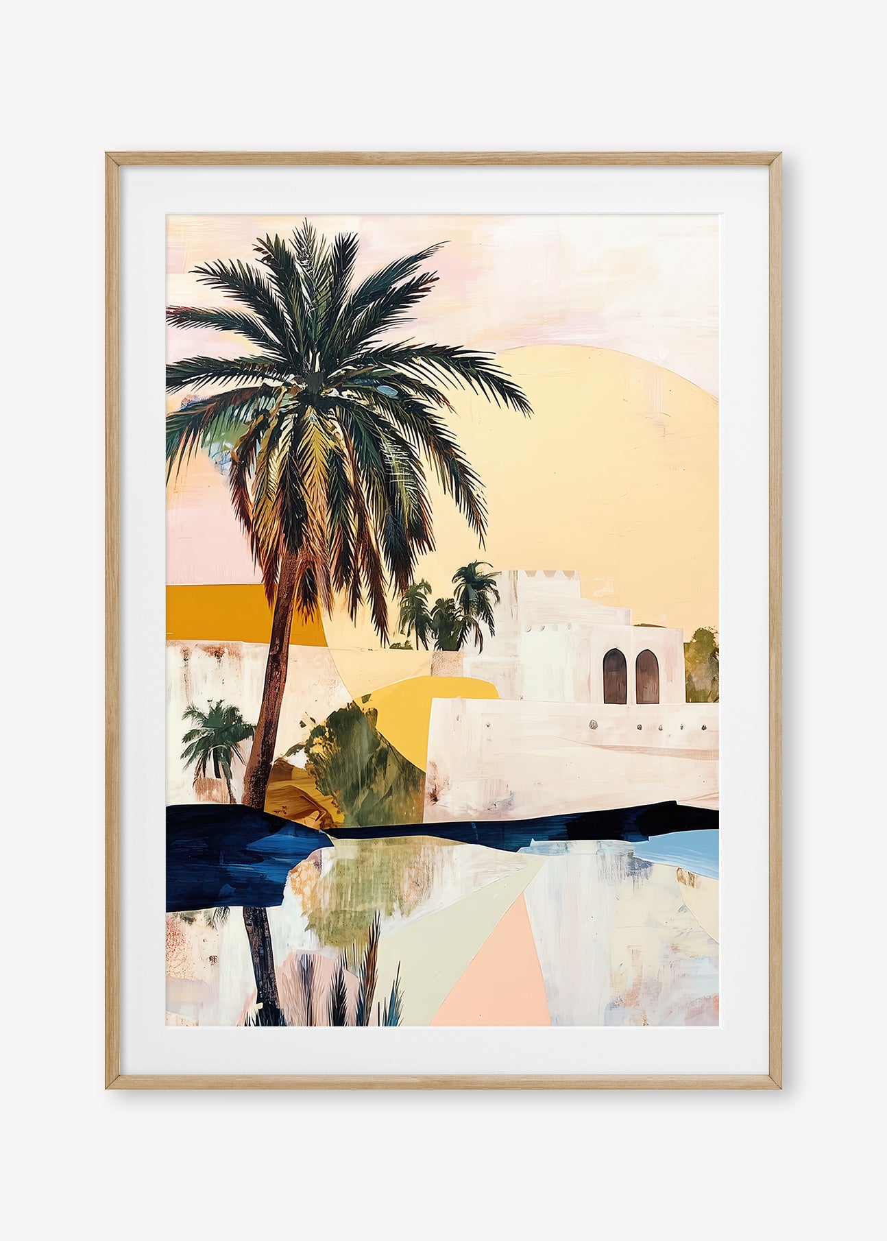 Morning Oasis (Portrait) - Print Framed with Border Oak - SubTropic Art