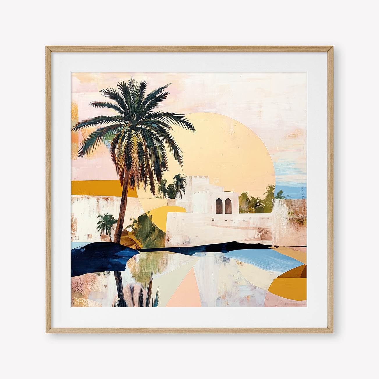 Morning Oasis (Square) - Print Framed with Border Oak - SubTropic Art