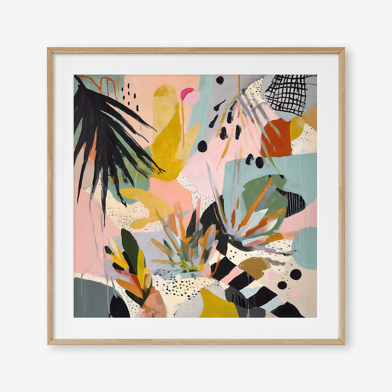 Pastel Pop (Square) - Print Framed with Border Oak - SubTropic Art