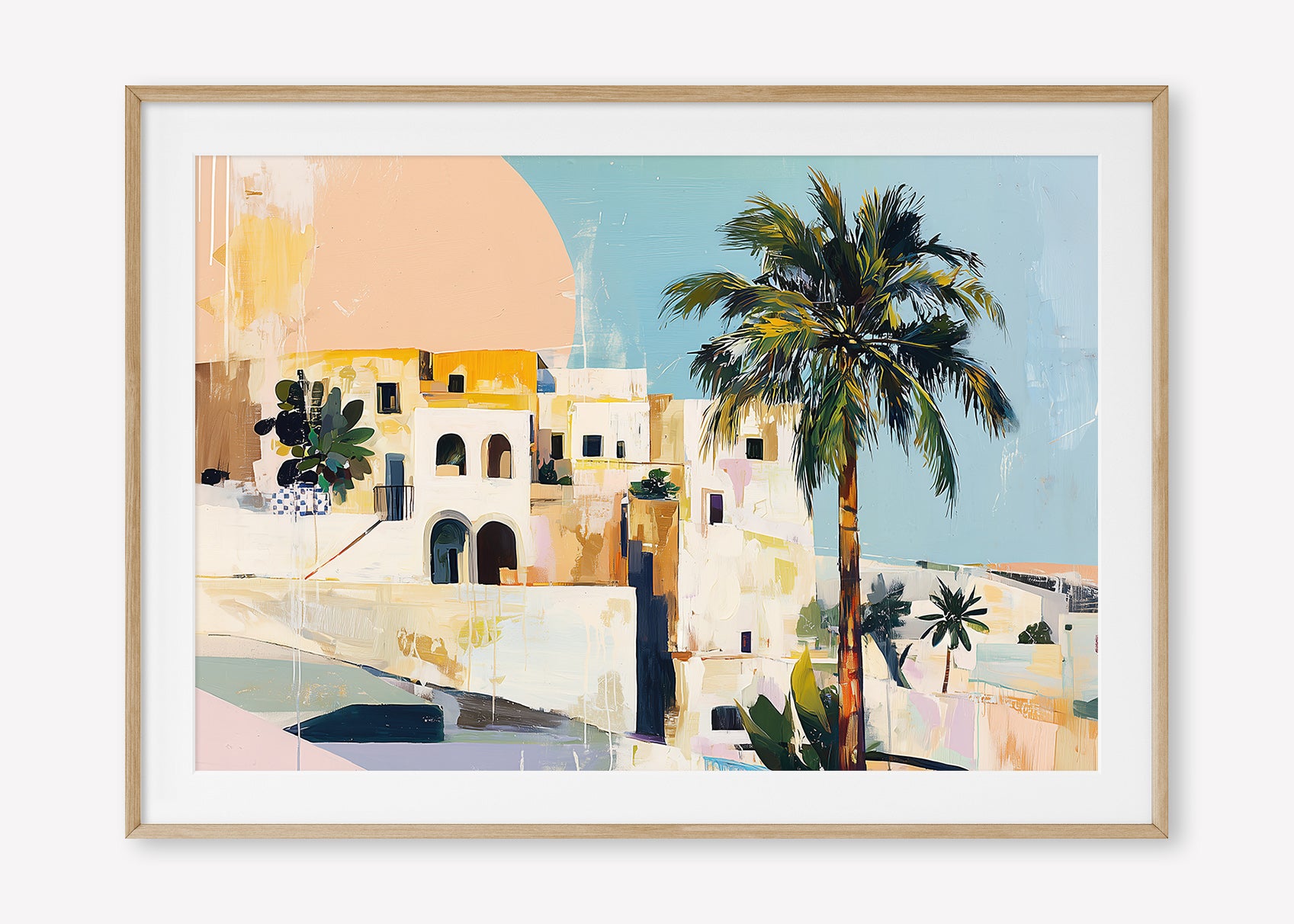 Sunset Shore (Landscape) - Print Framed with Border Oak - SubTropic Art